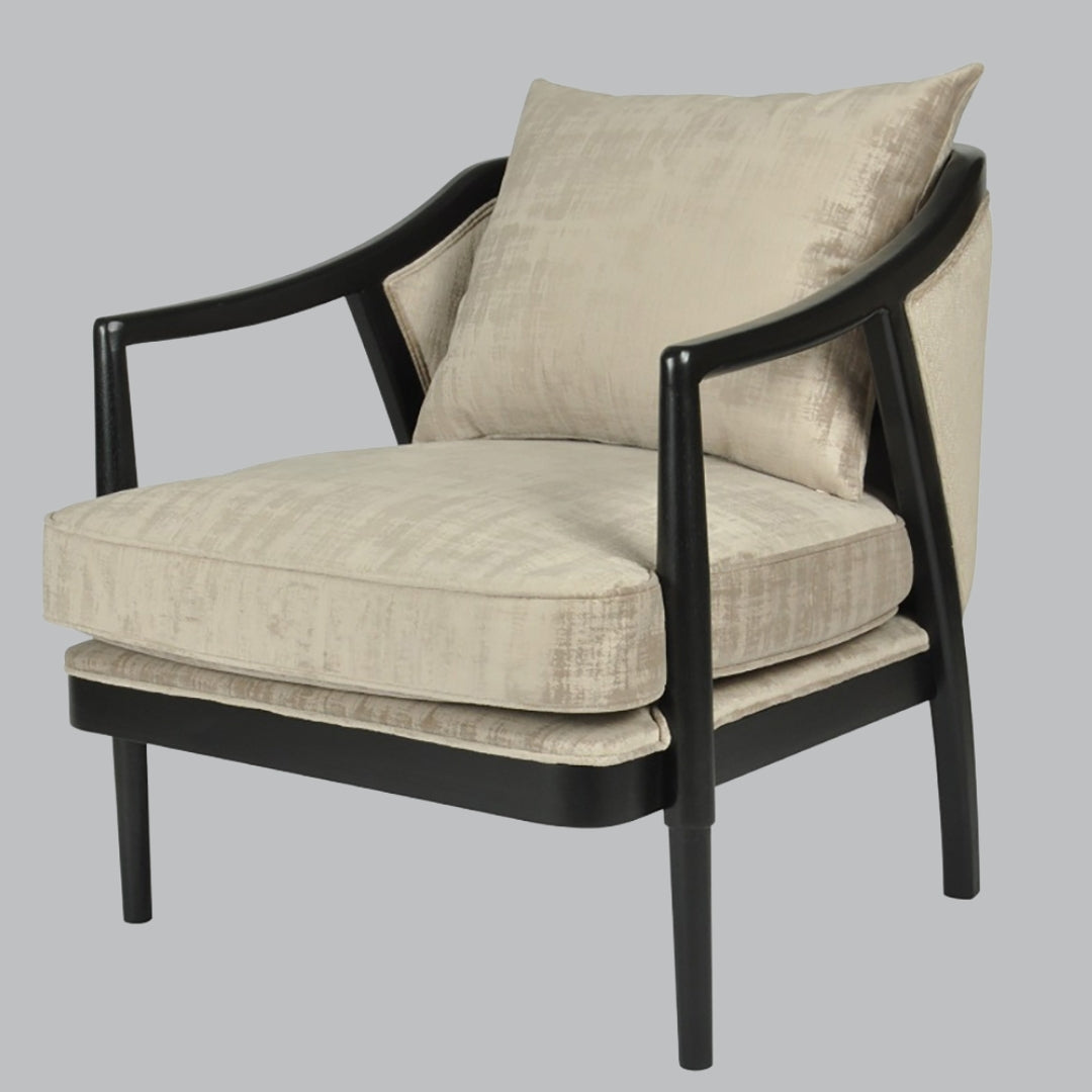 Niva Mushroom Velvet and Dark Wood Frame Accent Chair