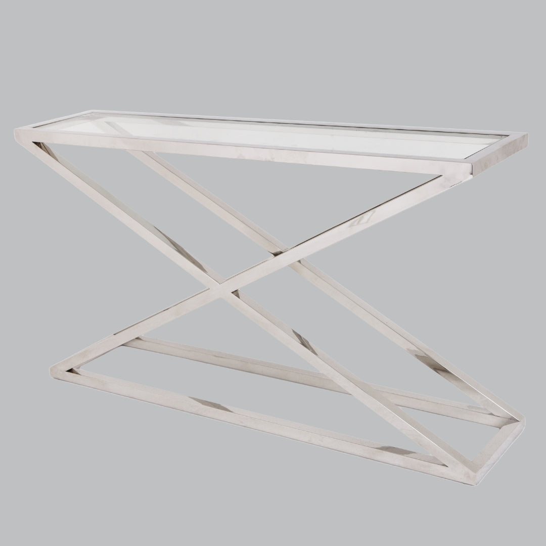Axis Polished Nickel and Glass Console Table