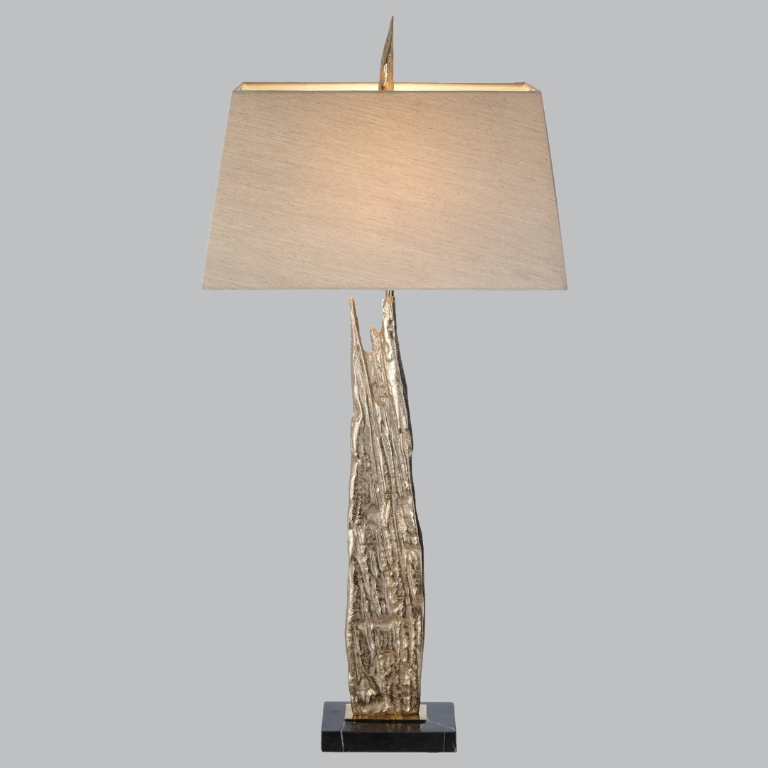 Jara Distressed Gold and Black Marble Table Lamp with Taupe Shade