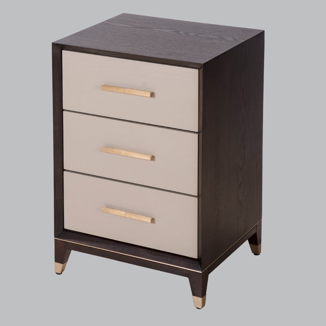 Milo Ceramic Grey and Dark Brown 3 Drawer Bedside Table