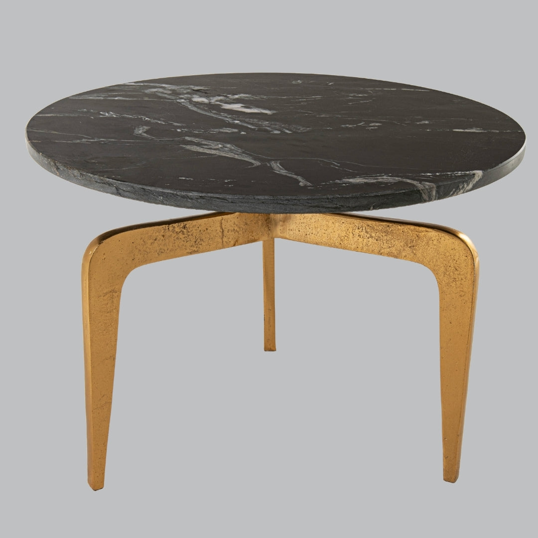 Sora Black Marble and Gold Side Table