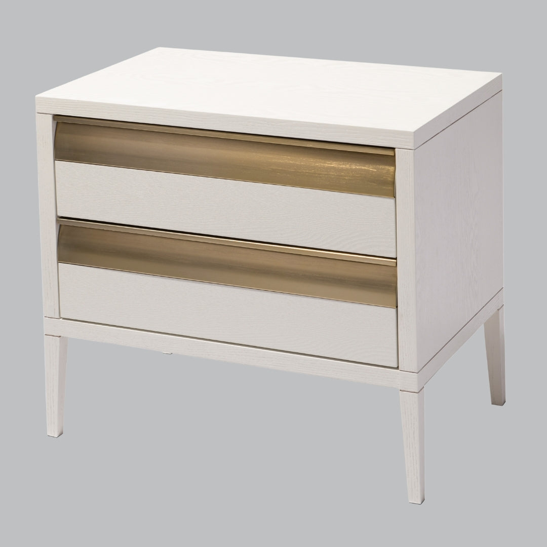 Elda White and Brass 2 Drawer Side Table