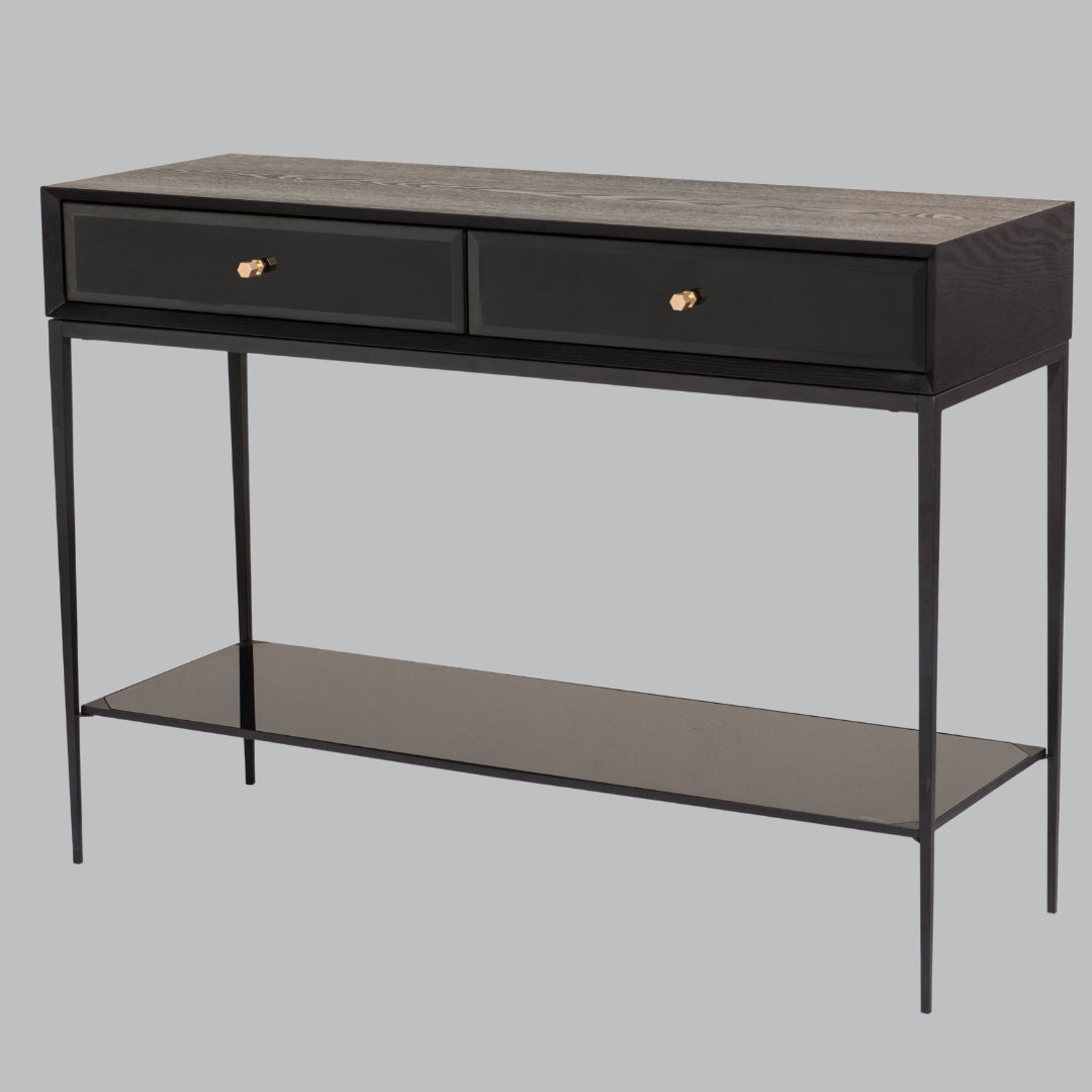 Trent Matt Black Veneer and Glass Console Table