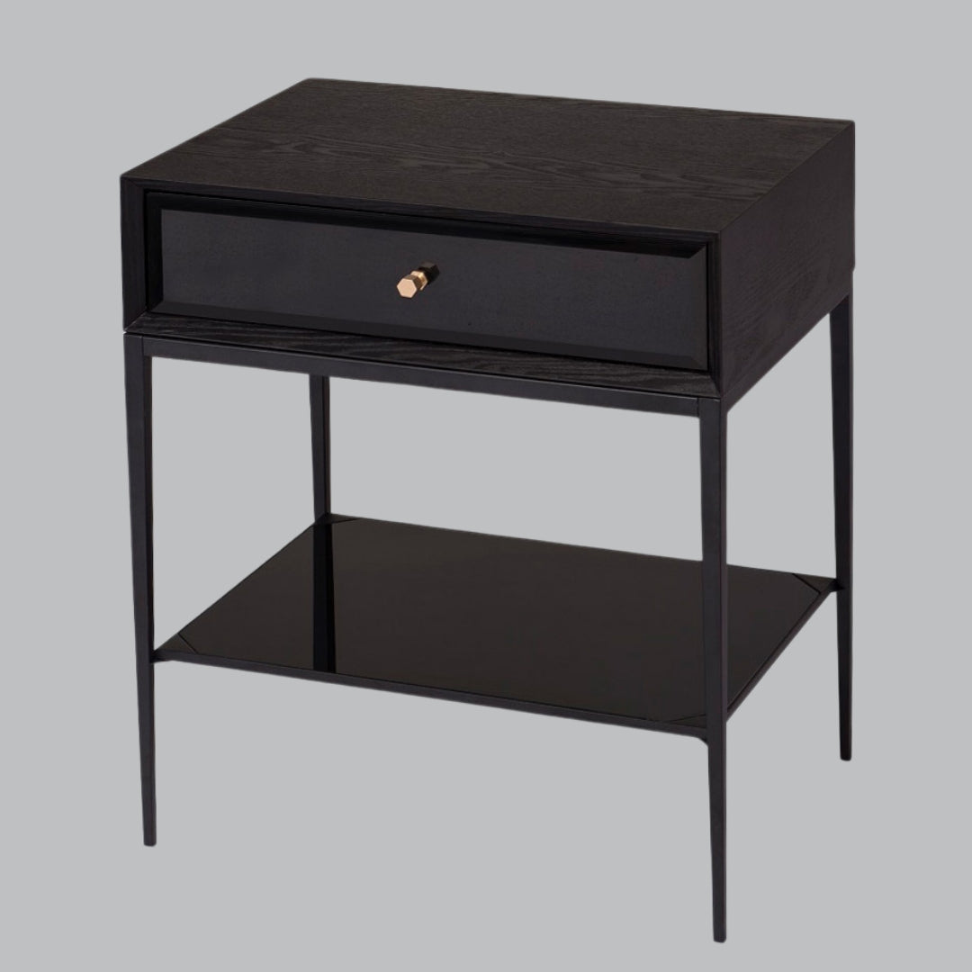Trent Matt Black Veneer and Glass Single Drawer Side Table