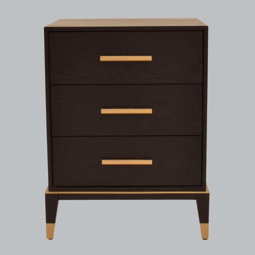 Nara Black Ash and Brass 3 Drawer Side Table