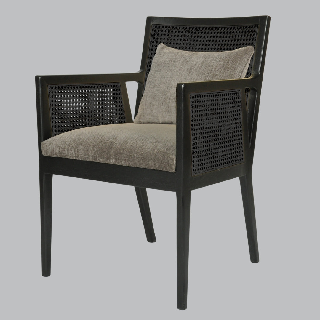 Solara Mouse Chenille Fabric and Black Rattan Chair