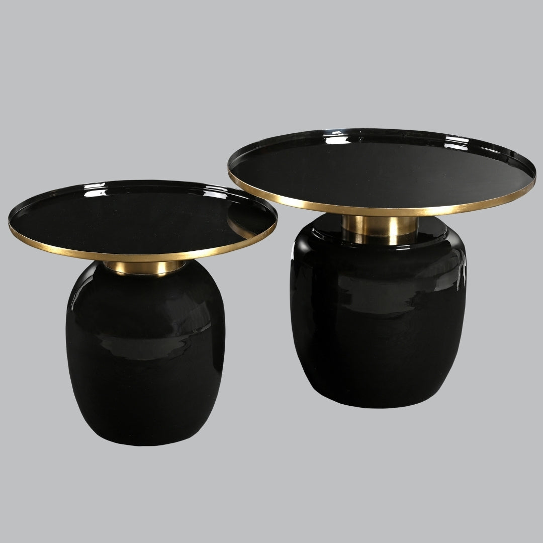 Luna Matt Black and Gold Metal Set of 2 Side Tables