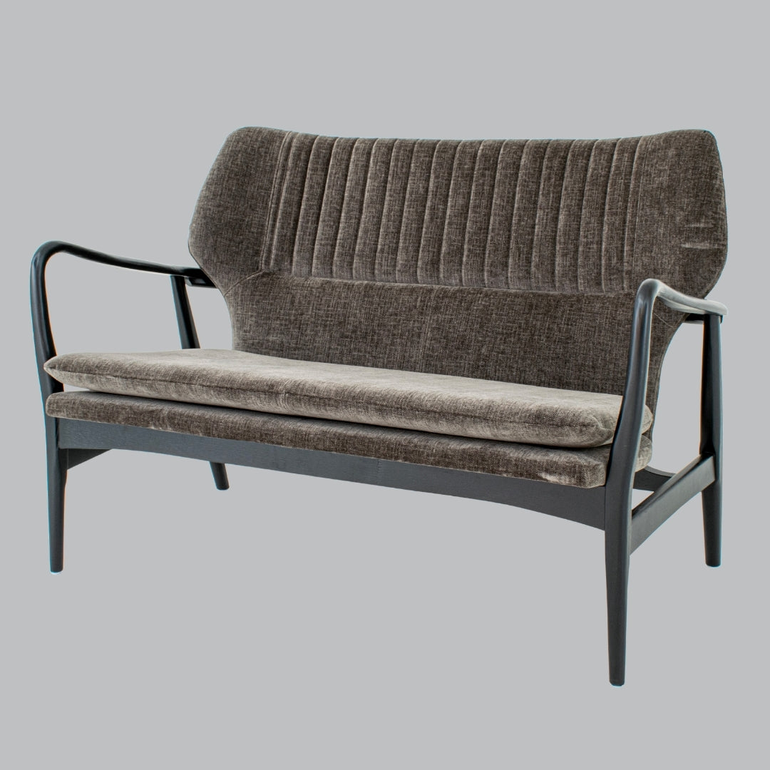 Anara Mouse Chenille Fabric and Black Wood Frame 2 Seater Accent Chair