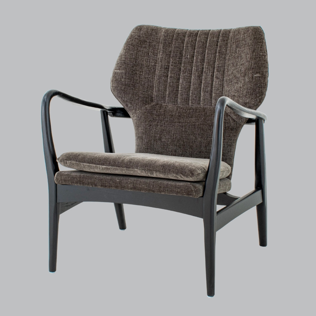 Anara Mouse Chenille Fabric and Black Wood Frame Accent Chair