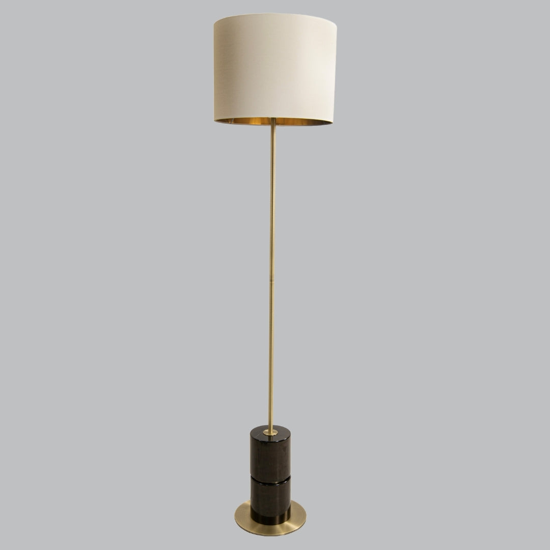 Vico Black Marble and Brass Floor Lamp with Opal Shade