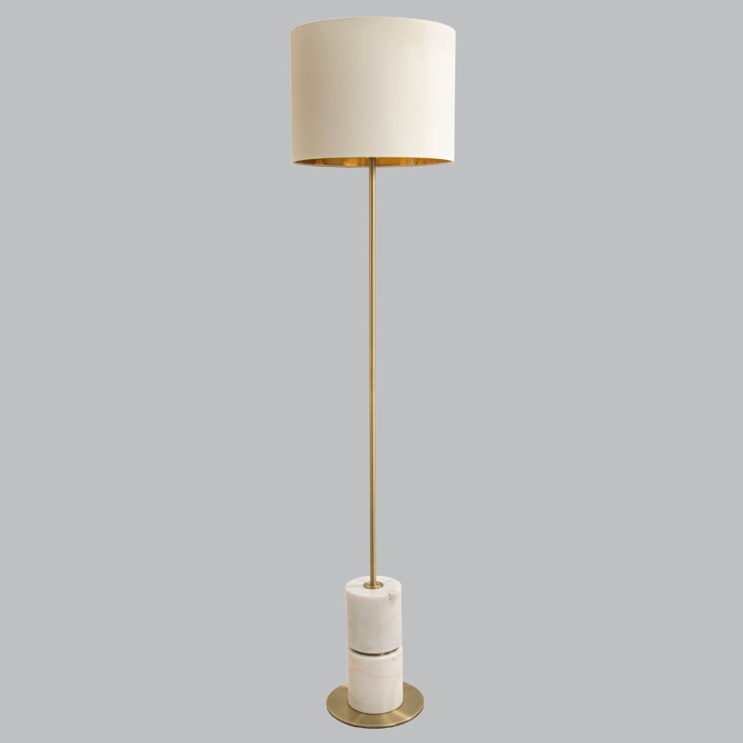 Vico White Marble and Brass Floor Lamp with Opal Shade