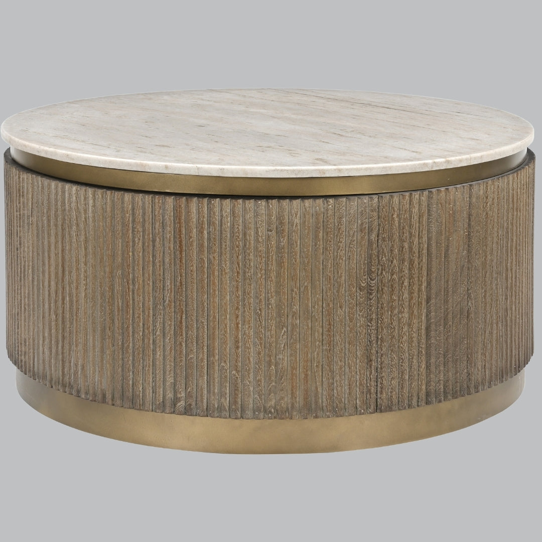 Nell White Marble and Wood Coffee Table