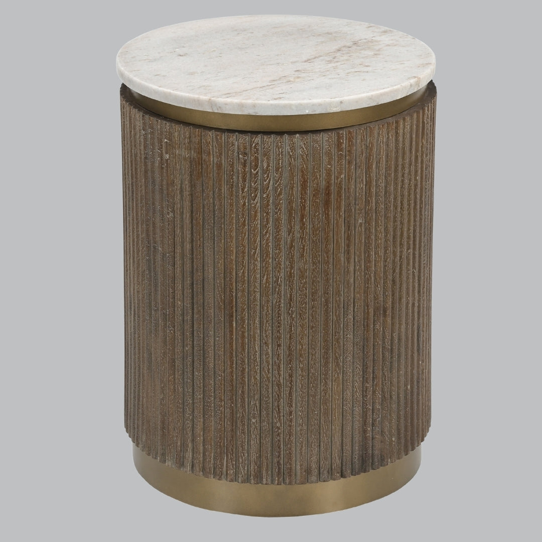 Nell White Marble and Wood Side Table