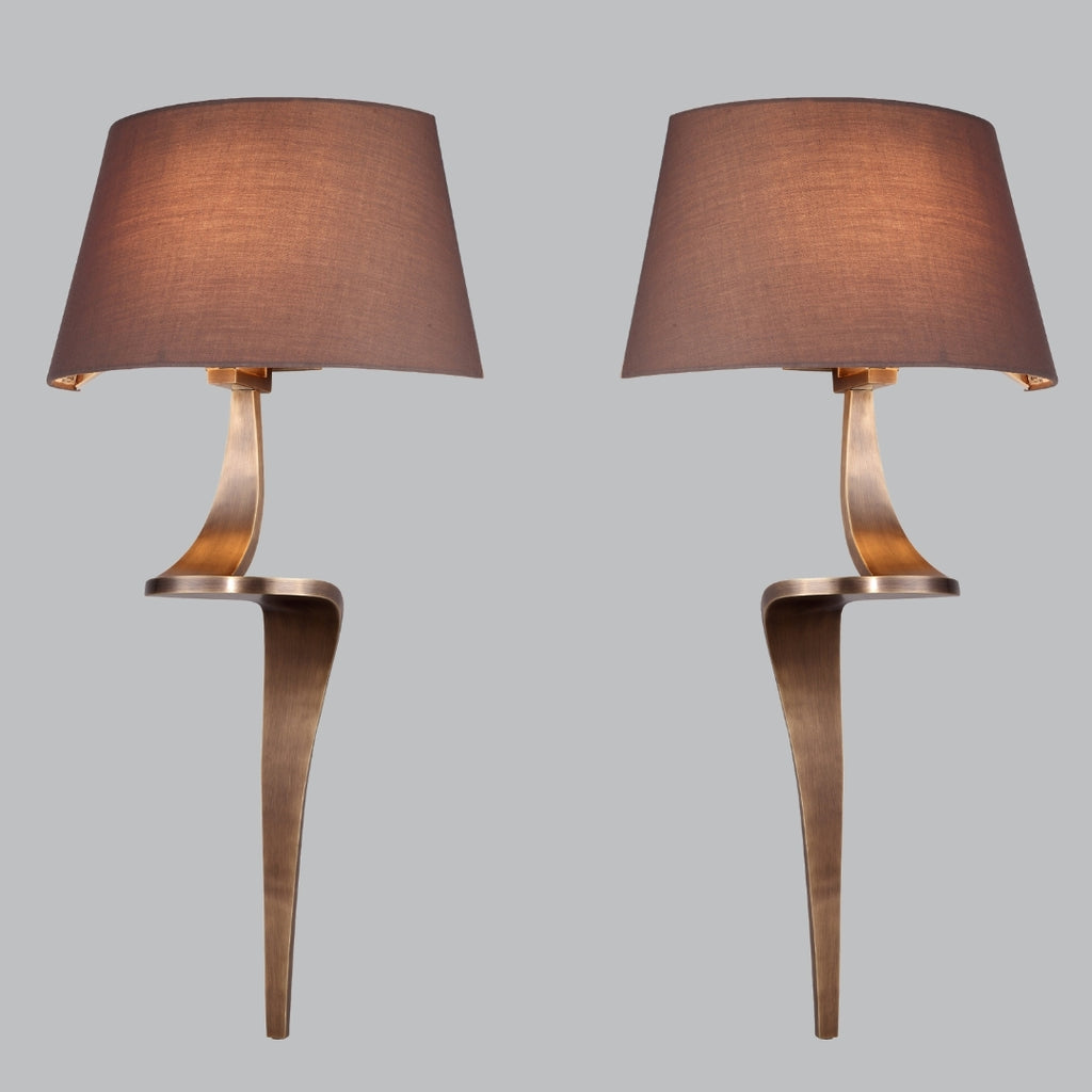 Levon Metal Swirl Wall Lamp Pair with Fabric Shades