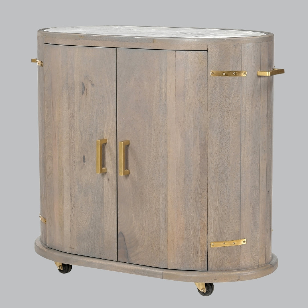 Vara Grey Wood and White Marble 2-Door Trolley