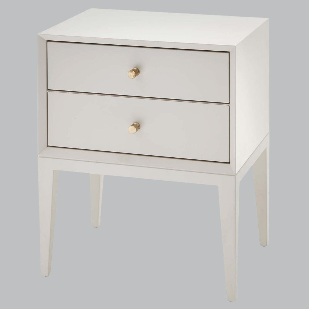 Rhea White and Brass 2 Drawer Side Table