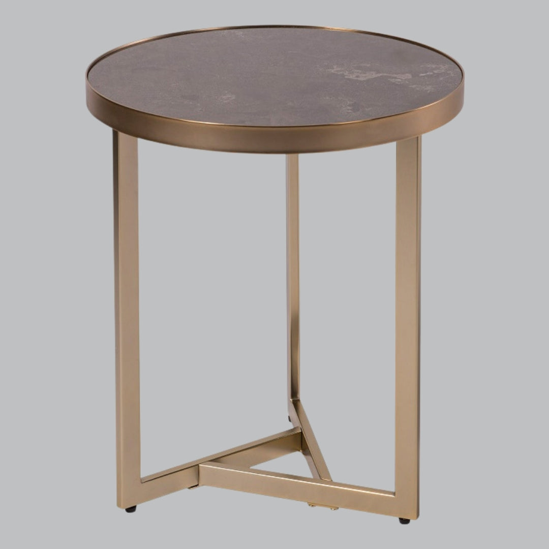 Ezra Caviar Marble and Champagne Frame Side Table