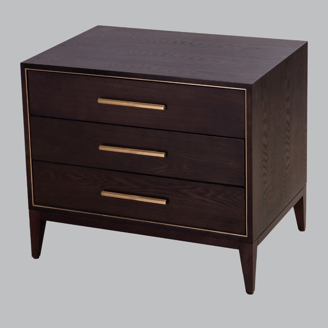 Arwen Chocolate and Brass 3 Drawer Side Table