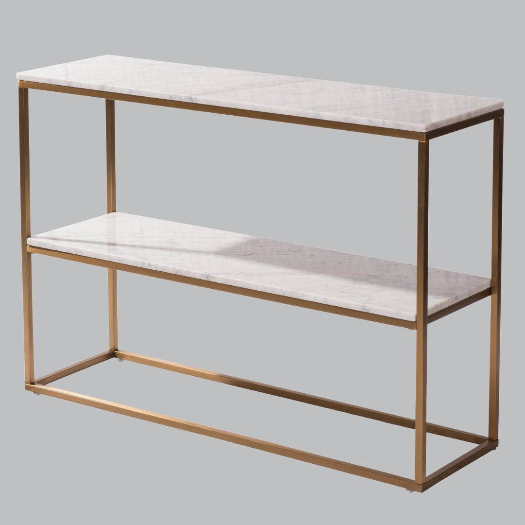 Corin Brushed Gold and White Marble Bookcase
