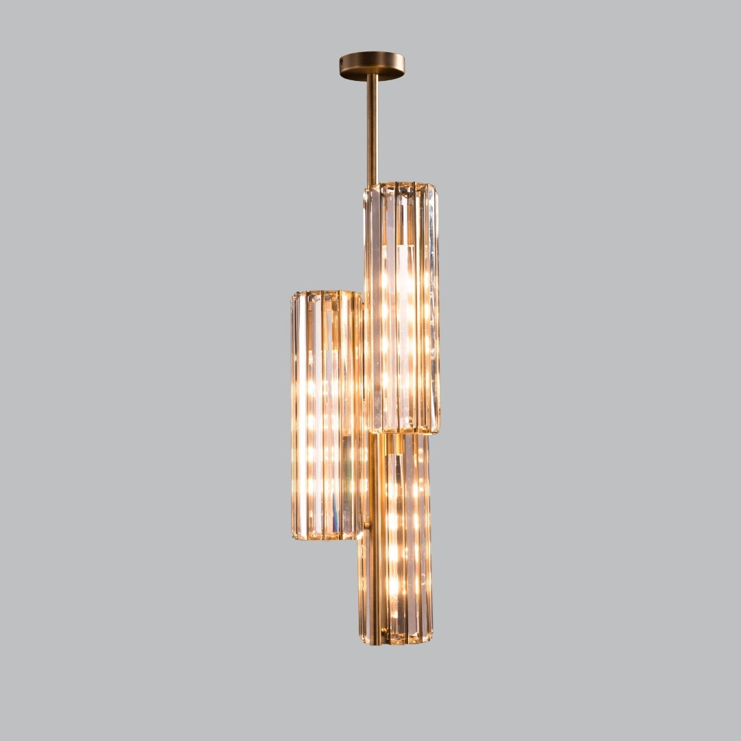 Monde Antique Brass and Crystal Triple Pendant Ceiling Light